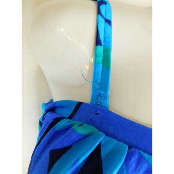 Vintage Perfection Fit By Roxanne Swimsuit Bathing Suit Blue Floral Size 10/32B - Picture 3 of 10